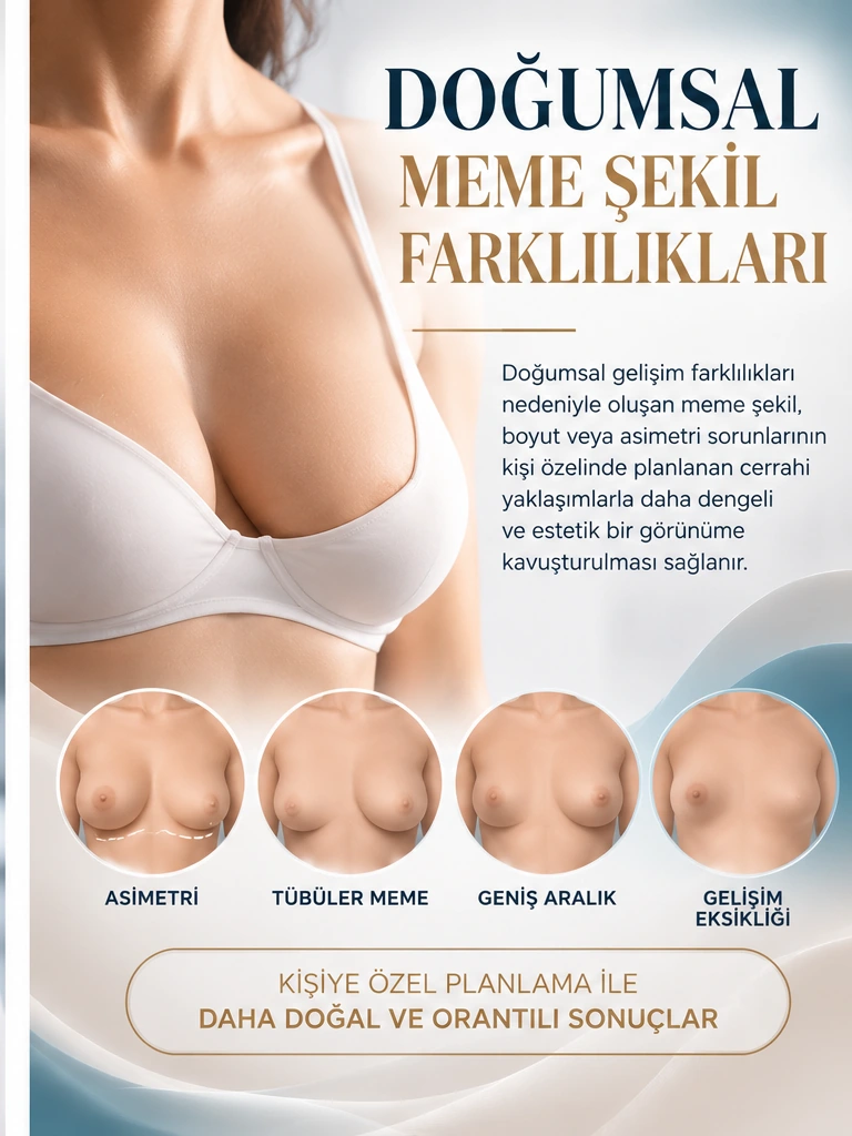 Doğumsal Meme Şekil Farklılıkları: ilgili anatomik bölgeye odaklanan temsili, yapay zekâ ile üretilmiş estetik fotoğraf